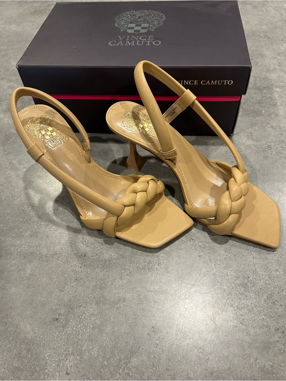 Vince Camuto Tan Braided Slingback Heeled Sandals